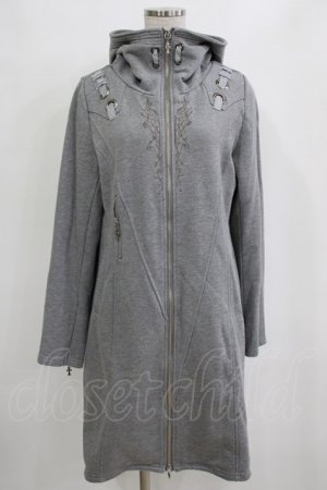 画像: Ozz conte / 刺繍ロングパーカー  グレー H-26-01-06-043-OO-TO-KB-ZH