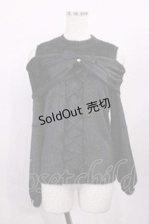 画像1: Amavel / オープンショルダーリボンニットトップス Free ブラック H-26-01-06-1033-CA-TO-NS-ZH (1)