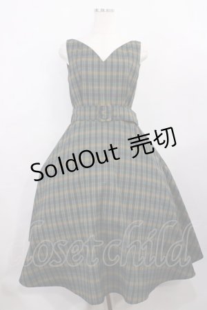 画像: an another angelus / Vネックチェックフレアーワンピース Free GREEN H-26-01-06-1004-CA-OP-NS-ZH