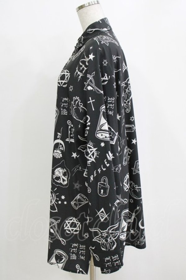 画像2: REFLEM / オカルト総柄シャツ  モノクロ H-26-01-06-056-PU-BL-KB-ZH (2)