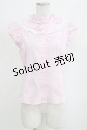 画像: Shirley Temple / ストライプフリルノースリーブブラウス Ladies ピンク H-26-01-06-057-ET-BL-KB-ZH