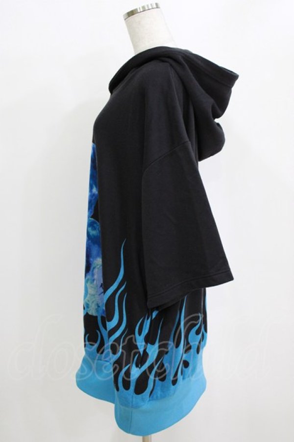 画像2: TRAVAS TOKYO / Fire bear H/S Hoodie  ブラック×ブルー H-26-01-06-058-PU-TO-KB-ZT0108H (2)