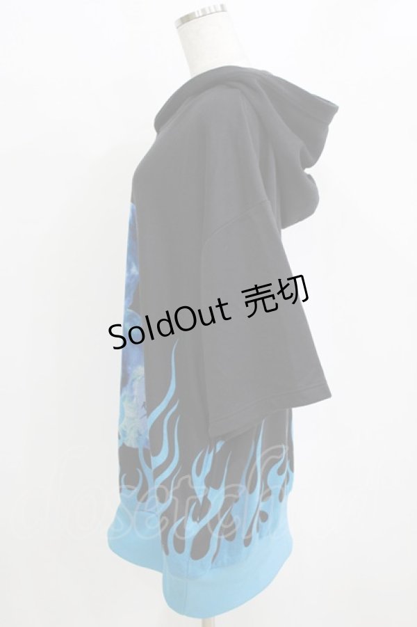 画像2: TRAVAS TOKYO / Fire bear H/S Hoodie  ブラック×ブルー H-26-01-06-058-PU-TO-KB-ZT0108H (2)