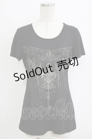 画像: Ozz Croce / 刺繍プリント半袖カットソー  黒 H-26-01-06-061-OO-TO-KB-ZH