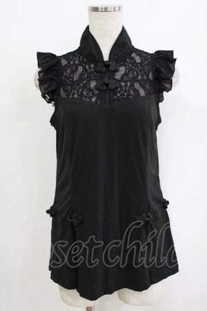 画像: Qutie Frash / チャイナスリットタンク  ブラック×ブラック H-26-01-06-064-QU-TO-KB-ZH