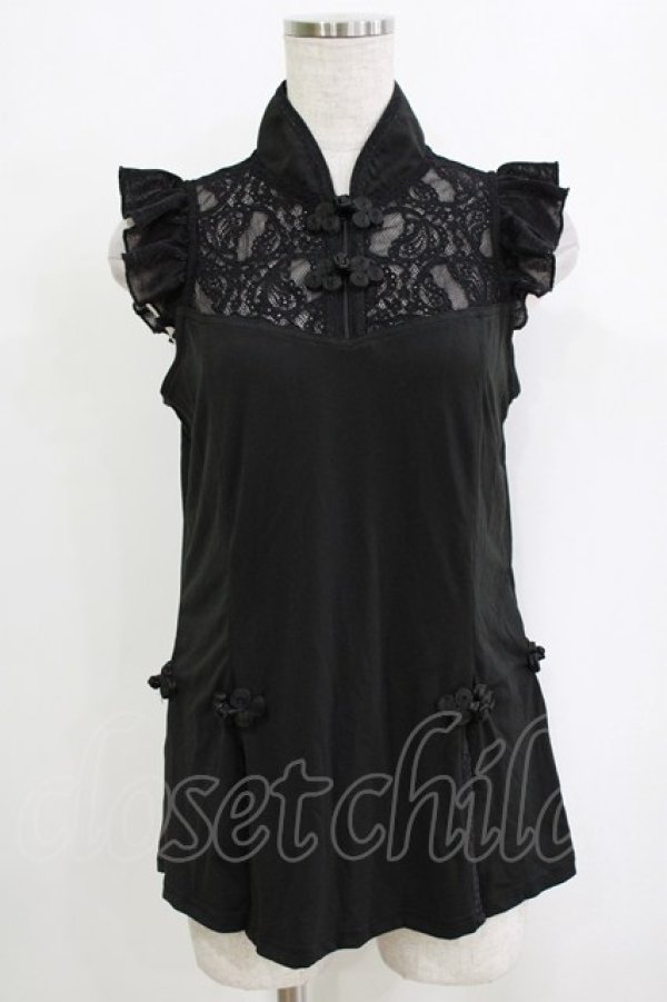 画像1: Qutie Frash / チャイナスリットタンク  ブラック×ブラック H-26-01-06-064-QU-TO-KB-ZT0108H (1)