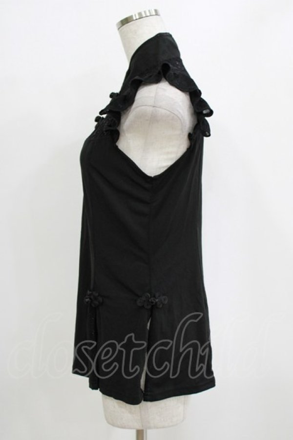 画像2: Qutie Frash / チャイナスリットタンク  ブラック×ブラック H-26-01-06-064-QU-TO-KB-ZT0108H (2)