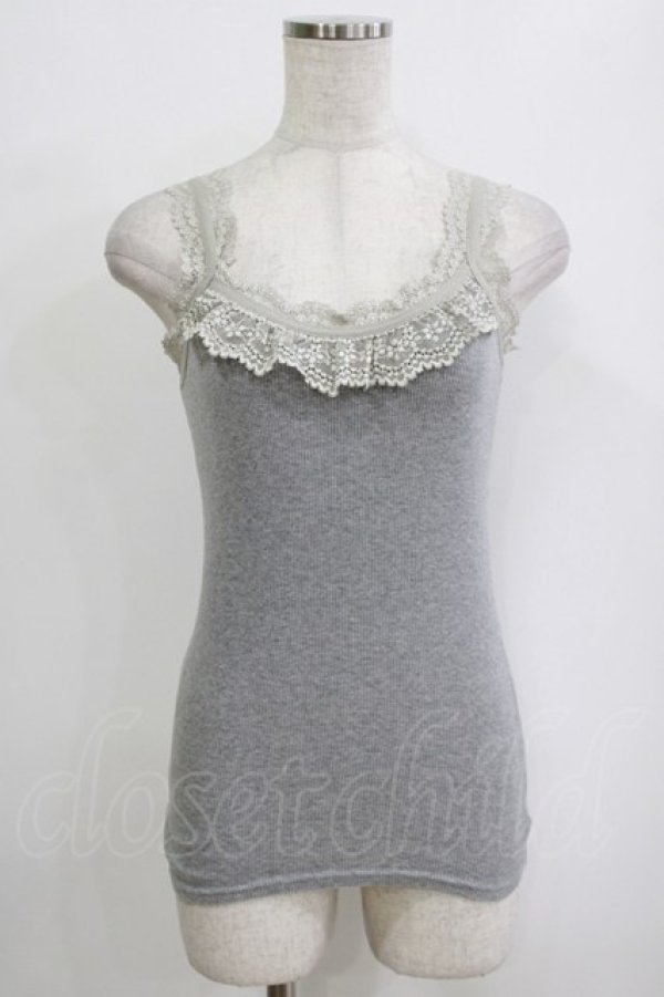 画像1: Ozz oneste / レース付リブキャミソール  グレー H-26-01-06-066-OO-TO-KB-ZT0108H (1)
