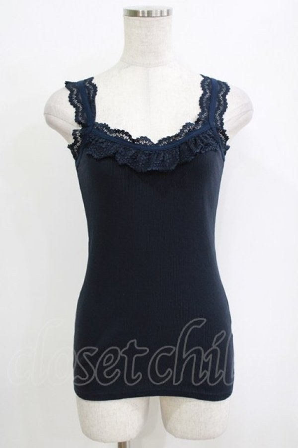 画像1: Ozz oneste / レース付リブキャミソール  ネイビー H-26-01-06-067-OO-TO-KB-ZT0108H (1)