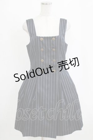 画像: Jane Marple / レジメンタルストライプのダブルボタンジャンパースカート  ネイビー H-26-01-06-008-JM-OP-KB-ZH