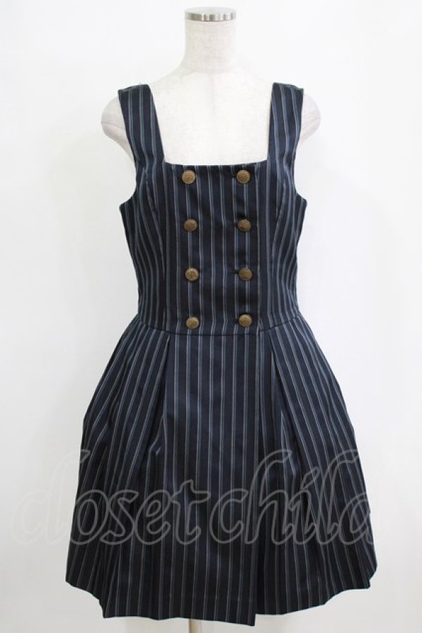 画像1: Jane Marple / レジメンタルストライプのダブルボタンジャンパースカート  ネイビー H-26-01-06-008-JM-OP-KB-ZH (1)
