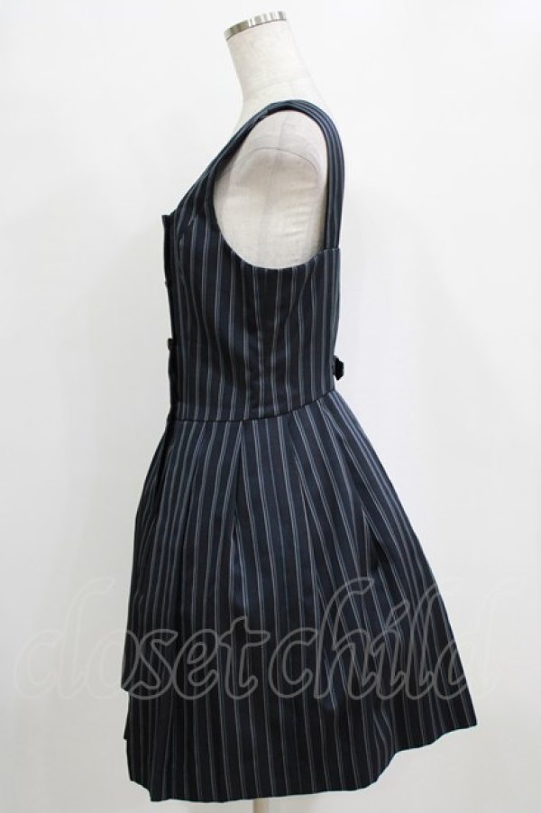 画像2: Jane Marple / レジメンタルストライプのダブルボタンジャンパースカート  ネイビー H-26-01-06-008-JM-OP-KB-ZH (2)