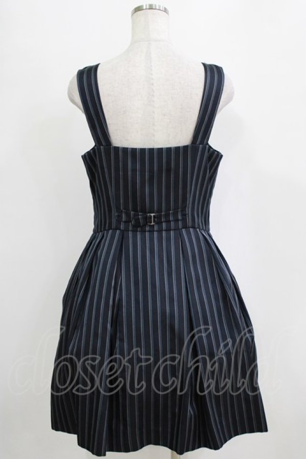 画像3: Jane Marple / レジメンタルストライプのダブルボタンジャンパースカート  ネイビー H-26-01-06-008-JM-OP-KB-ZH (3)