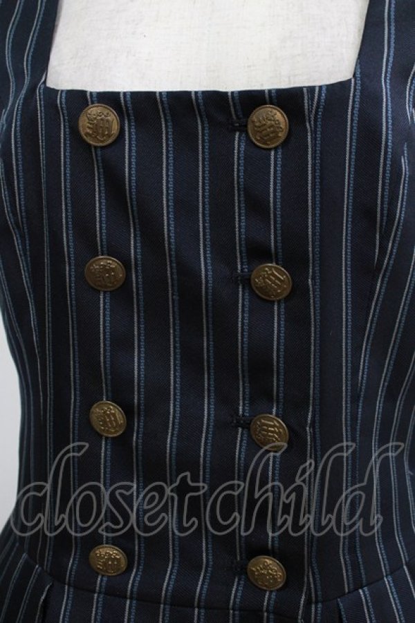 画像4: Jane Marple / レジメンタルストライプのダブルボタンジャンパースカート  ネイビー H-26-01-06-008-JM-OP-KB-ZH (4)