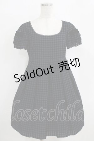 画像: Emily Temple cute / フロッキーチェックフリルスリーブワンピース  ネイビー H-26-01-06-013-ET-OP-KB-ZH