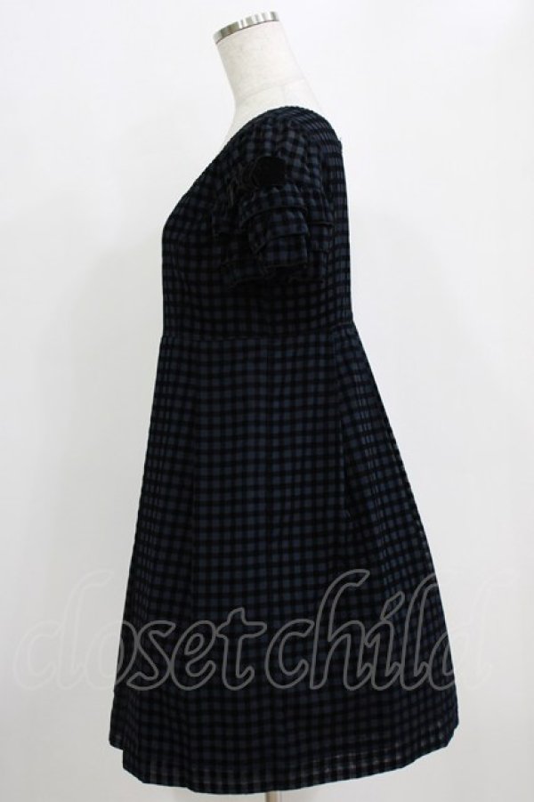 画像2: Emily Temple cute / フロッキーチェックフリルスリーブワンピース  ネイビー H-26-01-06-013-ET-OP-KB-ZH (2)