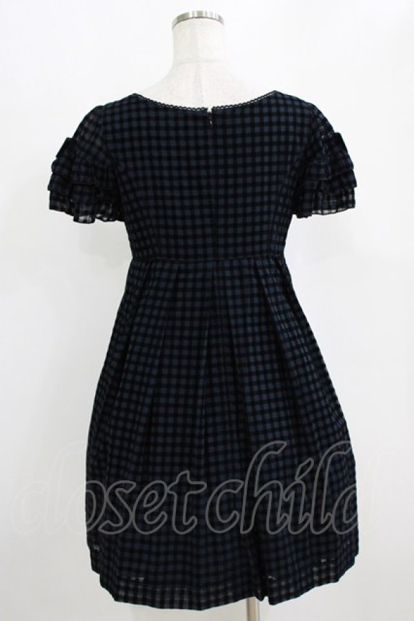 画像3: Emily Temple cute / フロッキーチェックフリルスリーブワンピース  ネイビー H-26-01-06-013-ET-OP-KB-ZH (3)