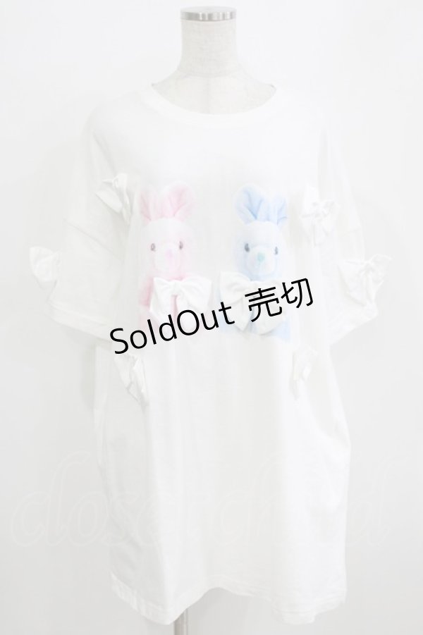 画像1: Jamie エーエヌケー / リボンがいっぱいプリントTe M ホワイト H-26-01-07-042-LO-TS-NS-ZH (1)