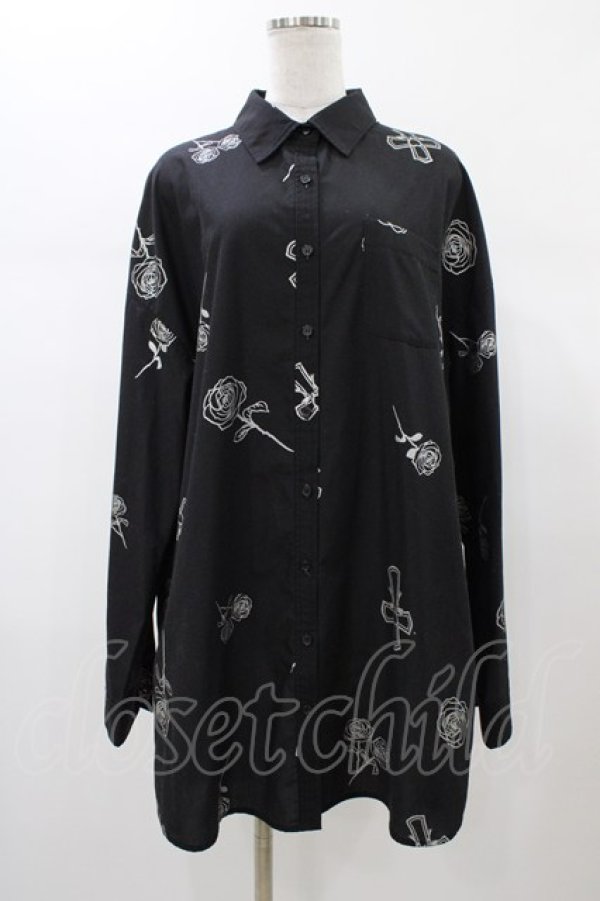 画像1: Jamie エーエヌケー / ハートクロス柄長袖BIGシャツ M ブラック H-26-01-07-1042-LO-BL-NS-ZH (1)