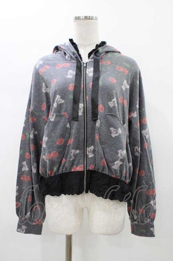 画像1: Ank Rouge / チェリーくま総柄パーカー M ブラック H-26-01-07-1043-CA-TO-NS-ZH (1)