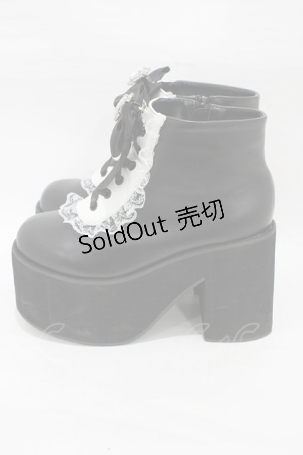 画像2: DearMyLove / ハートビジューレースアップショートブーツ 24.5cm ブラック H-26-01-07-1004-EL-SH-NS-ZH (2)