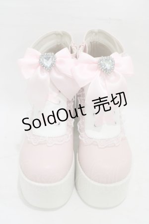 画像: DearMyLove / ハートビジューレースアップショートブーツ 24.5cm ピンク H-26-01-07-1005-EL-SH-NS-ZH