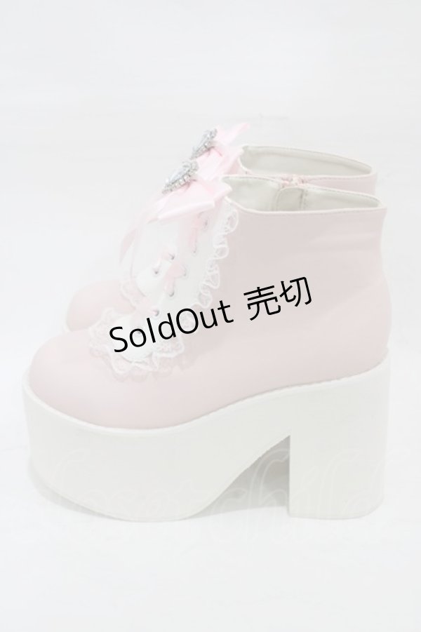 画像2: DearMyLove / ハートビジューレースアップショートブーツ 24.5cm ピンク H-26-01-07-1005-EL-SH-NS-ZH (2)