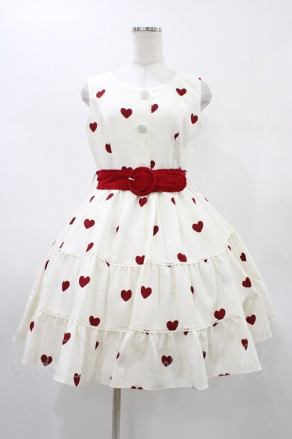画像1: mille fille closet by LODISPOTTO / RetroFrenchハートワンピース M オフ/レッド H-26-01-07-1022-LO-OP-NS-ZH (1)