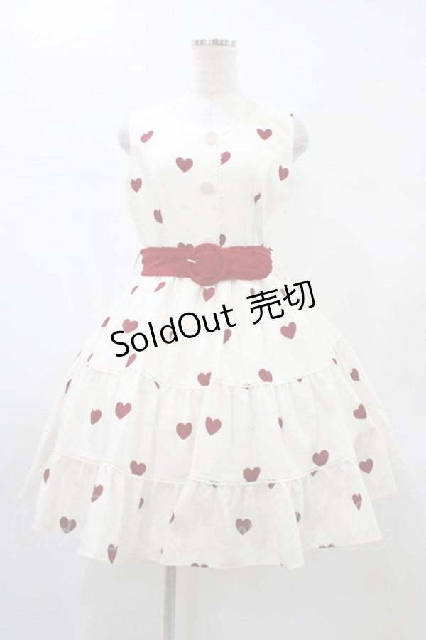 画像1: mille fille closet by LODISPOTTO / RetroFrenchハートワンピース M オフ/レッド H-26-01-07-1022-LO-OP-NS-ZH (1)