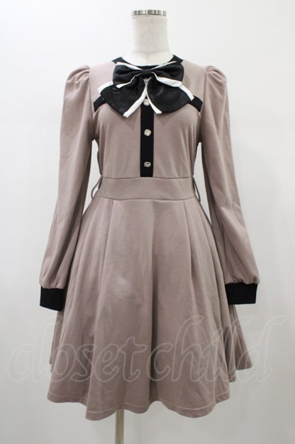 画像1: Ank Rouge / 配色リボンカットワンピース M モカ H-26-01-07-1027-CA-OP-NS-ZH (1)