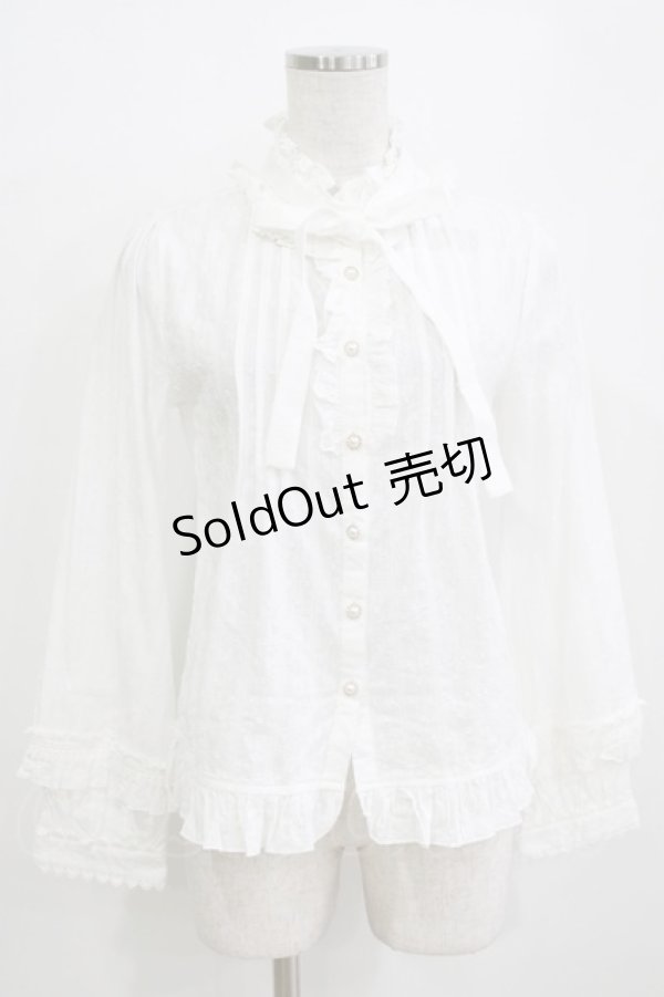 画像1: Lilia（海外ロリータブランド） / ドビーリボンブラウス S オフ H-26-01-07-052-PU-BL-NS-ZH (1)