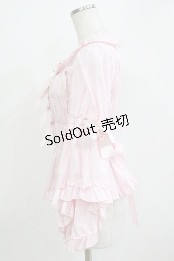 画像2: metamorphose / スクエアあきロング姫袖ブラウス・TCブロード サイズ1 ピンク H-26-01-07-056-ME-BL-NS-ZH (2)