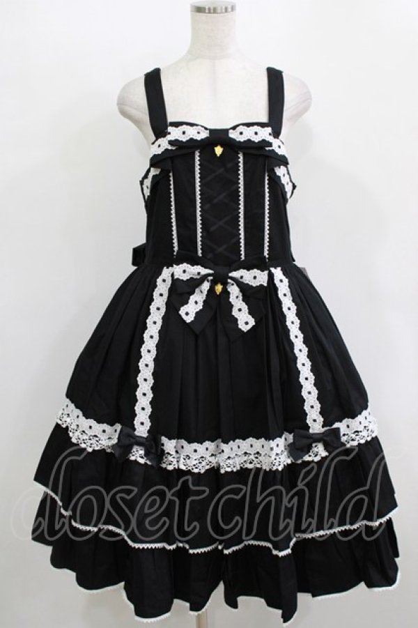 画像1: metamorphose / 【プラスサイズ】メアリーはしごレースジャンパースカート プラスサイズ ブラック H-26-01-07-006-ME-OP-NS-ZH (1)