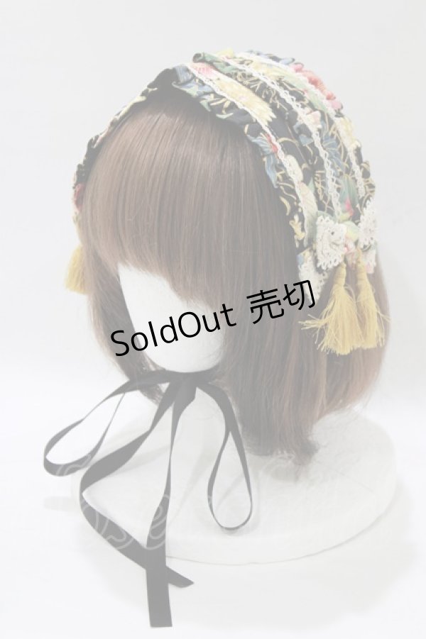 画像1: metamorphose / タッセル付きヘッドドレス(花と扇の和柄)  ブラック H-26-01-07-077-ME-AC-NS-ZH (1)