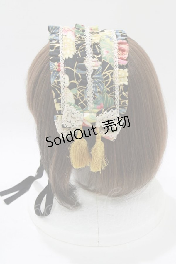 画像2: metamorphose / タッセル付きヘッドドレス(花と扇の和柄)  ブラック H-26-01-07-077-ME-AC-NS-ZH (2)