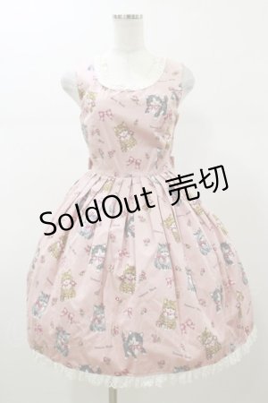 画像: Innocent World / ねこ柄タックジャンパースカート Free ピンク H-26-01-08-065-IW-OP-NS-ZH