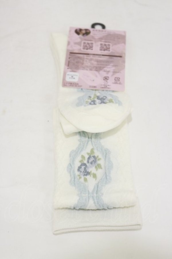 画像1: m petit by misako / ECAMOVKバラレースソックス  オフ/サックス H-26-01-08-011-LO-ZA-NS-ZH (1)