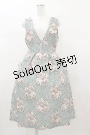 画像: axes femme / クラシックローズ柄ジャンスカ Free グリーン H-26-01-08-075-AX-OP-NS-ZH