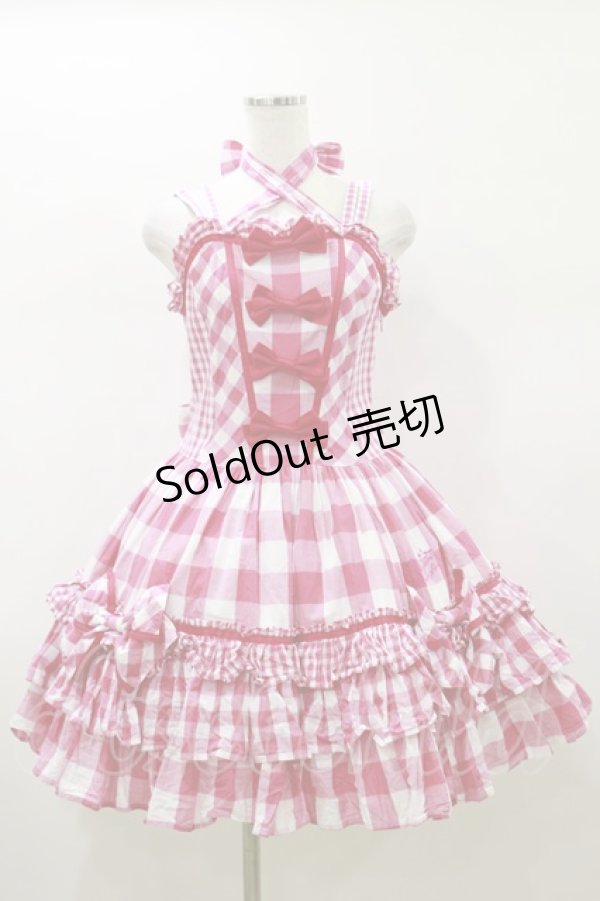 画像1: BABY,THE STARS SHINE BRIGHT / トリプルギンガムホルタージャンパースカート Free ピンク H-26-01-08-078-BA-OP-NS-ZH (1)