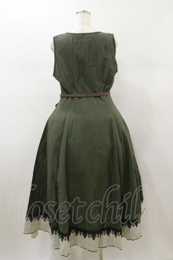 画像2: Forest Song（海外ロリータブランド） / 灰緑の縦縞クラシカルジャンパースカート XL グリーン H-26-01-08-083-LO-OP-NS-ZH (2)