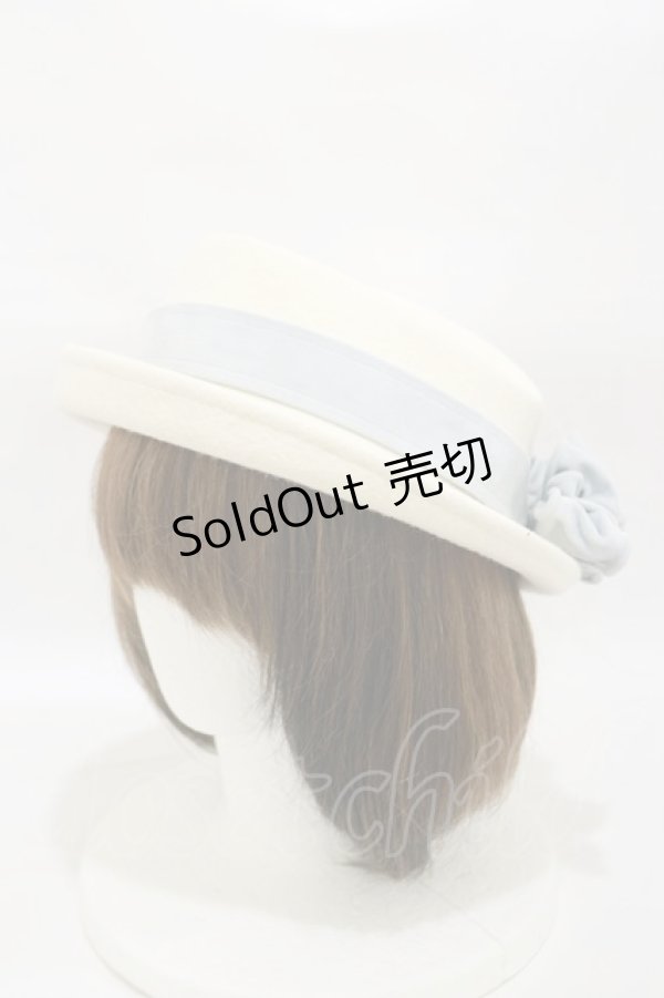 画像1: Hoshibako Works / ラッピングリボン ベルベットリボンウール帽子  オフ/サックス H-26-01-08-017-LO-AC-NS-ZH (1)