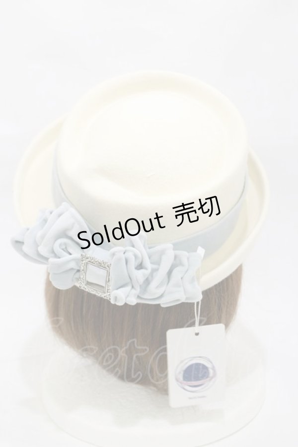 画像2: Hoshibako Works / ラッピングリボン ベルベットリボンウール帽子  オフ/サックス H-26-01-08-017-LO-AC-NS-ZH (2)