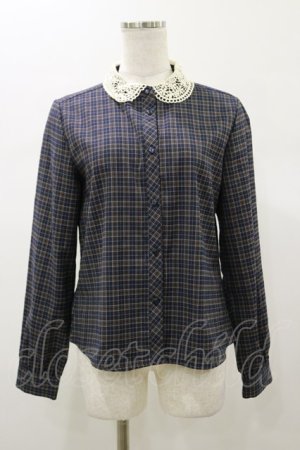 画像: Fi.n.t / レース衿チェックシャツ Free NAVY×BR H-26-01-08-037-CA-BL-NS-ZH