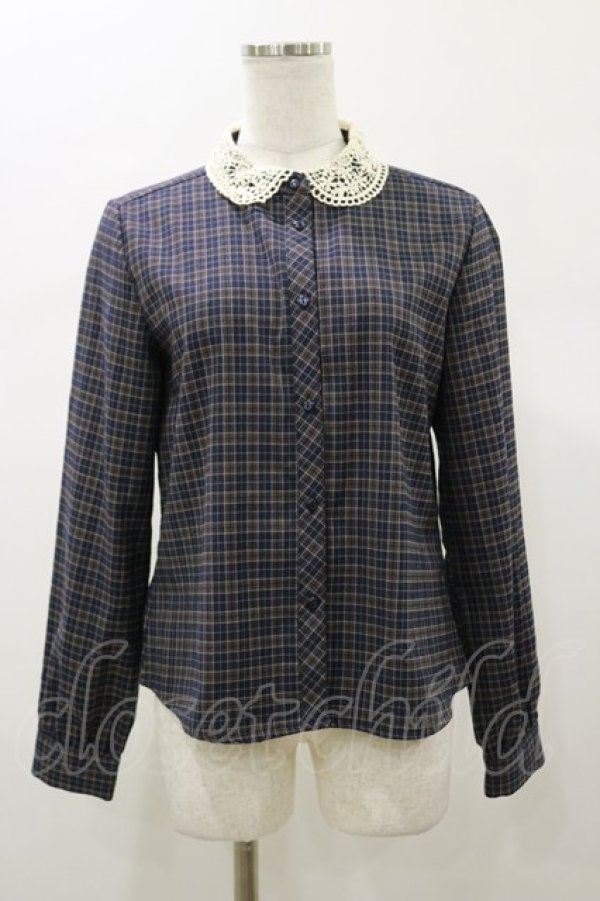 画像1: Fi.n.t / レース衿チェックシャツ Free NAVY×BR H-26-01-08-037-CA-BL-NS-ZH (1)