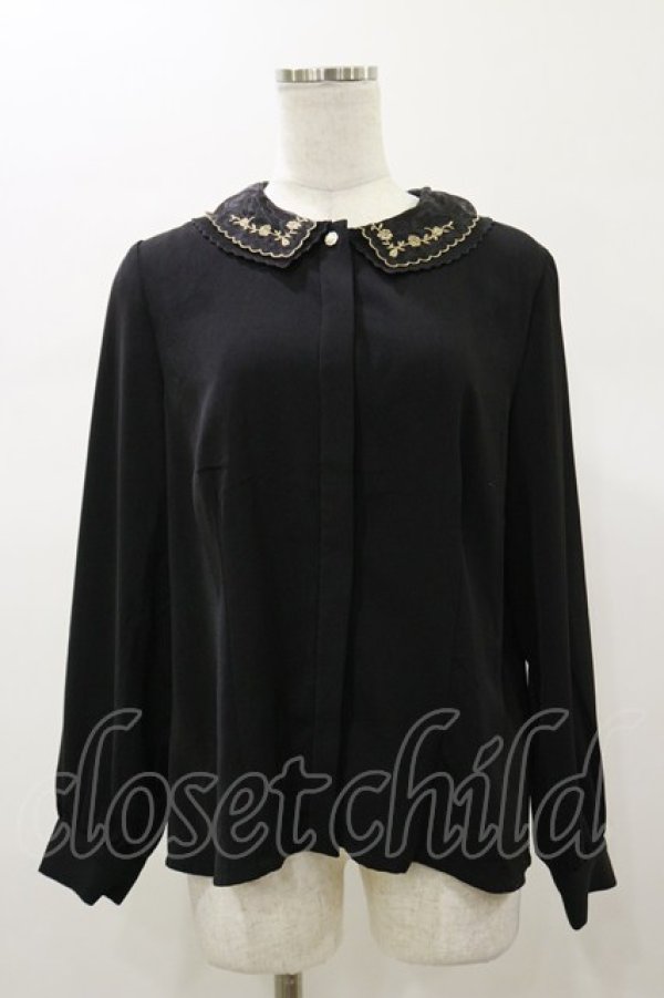 画像1: Fi.n.t / ローズ刺繍ダブルカラーブラウス Free Black H-26-01-08-038-CA-BL-NS-ZH (1)