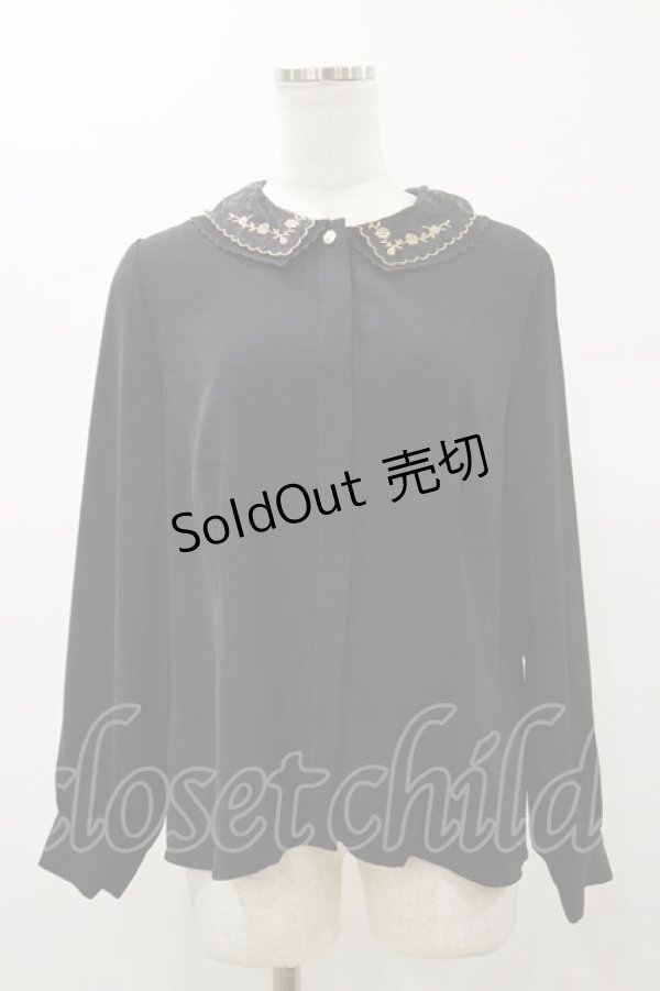 画像1: Fi.n.t / ローズ刺繍ダブルカラーブラウス Free Black H-26-01-08-038-CA-BL-NS-ZH (1)