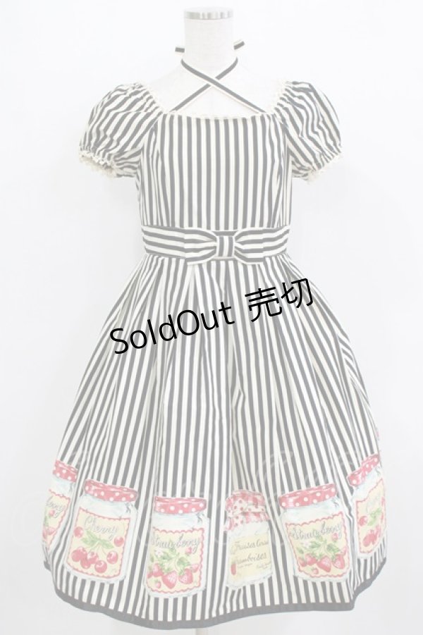 画像1: Emily Temple cute / ストライプ＆ジャム瓶ワンピース  クロ H-26-01-09-1003-ET-OP-KB-ZH (1)