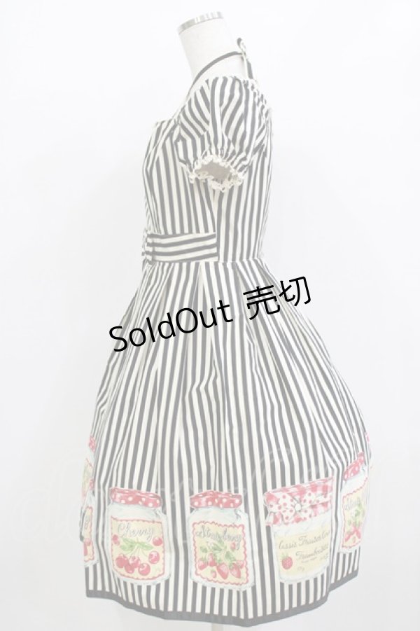 画像2: Emily Temple cute / ストライプ＆ジャム瓶ワンピース  クロ H-26-01-09-1003-ET-OP-KB-ZH (2)