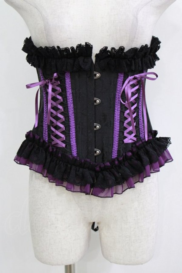 画像1: MR corset / レースアップフリルコルセット  ブラック×パープル H-26-01-09-1034-PU-ZA-KB-ZH (1)