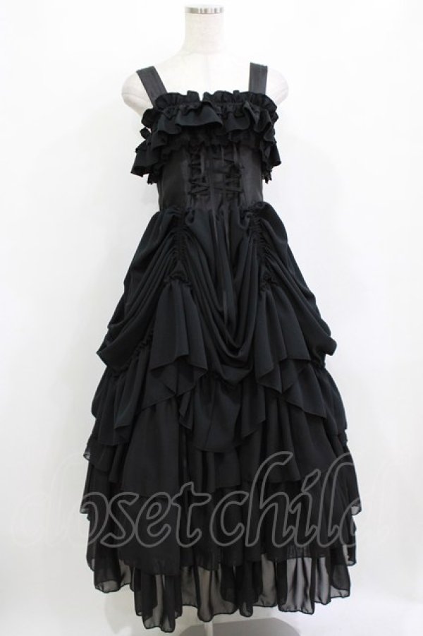 画像1: ATELIER PIERROT / ロングバッスルジャンパースカート  ブラック H-26-01-09-1004-EL-OP-KB-ZH (1)